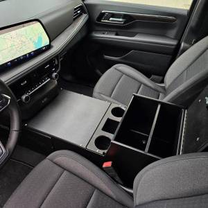 View of lockable storage area with removable divider