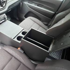 View of lockable storage area with removable divider